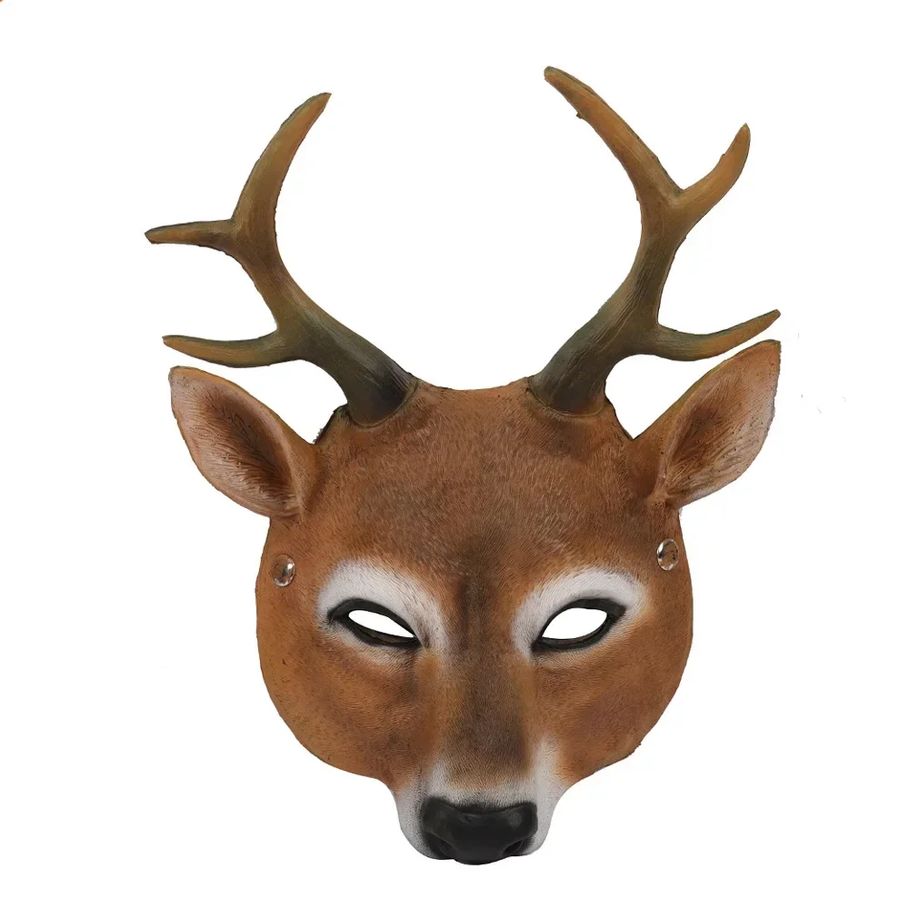 Unisex Deer Shaped Halloween Christmas Party Cosplay Costume Props Lovely PU Foam Deer Mask for Adult Women Men Dressing Props