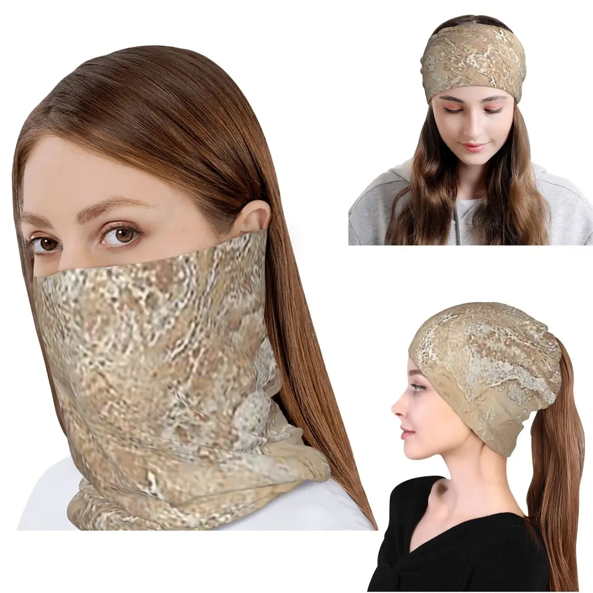 

Contemporary Cream Beige Sand Stone Granite Marbl Bandana Neck Gaiter Mask Scarf Warm Cycling Scarf Beanies Hat Adult All Season