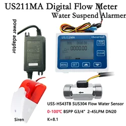 HOT WATER US211MA Pipe Water Suspend Alarming System Brass 100℃ Flow Sensor Turbine flowmeter G3/4