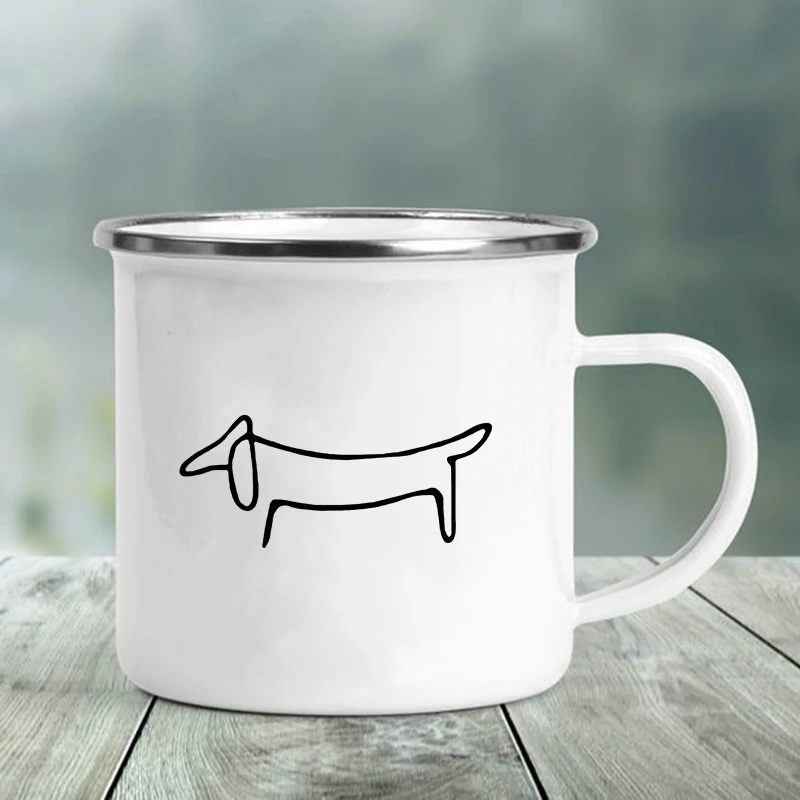 I Love Dachshunds Printed Enamel Mug Creative Glass Coffee Drinks Dessert Milk Cup Glass Vintage Heatable Handle Drinkware Gifts