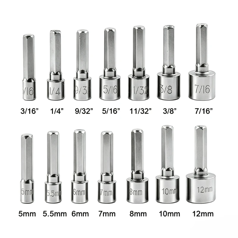 Metric Imperial Hex Socket Bits 5-13mm Power Nut Set, High Carbon Steel Air Impact Drill Bits for Car Repair Wholesale Hand Tool