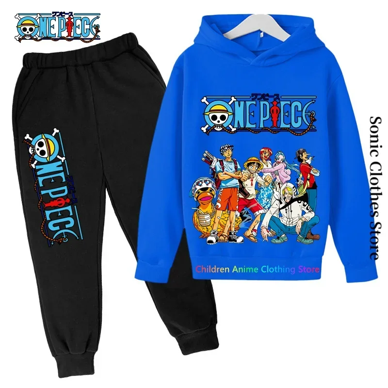 2024 Children\'s Pullover Kids One Piece Hoodie Sets Luffy Sweatshirt Anime Autumn and Winter Streetwear Kids Clothing