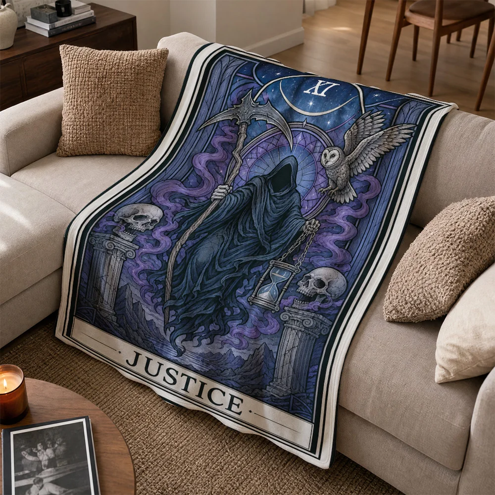 Gothic Witchy Tarot Blanket Sofa Throw Cover Occult Astrology Justice Decor Tapestry Dark Academia Mystical Home Accent Cozy Win