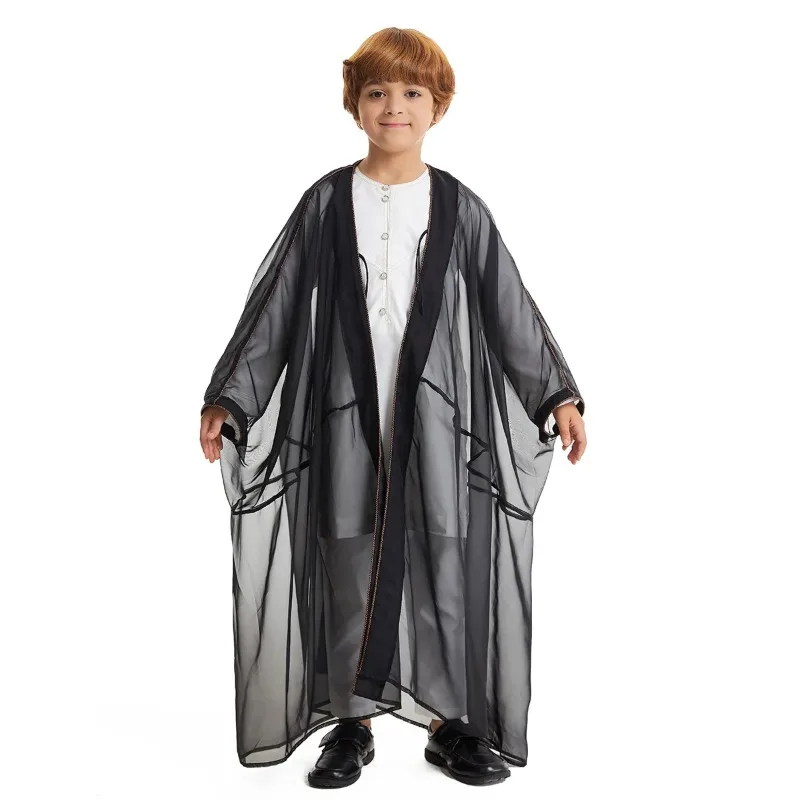 Ramadan Saudi Arabic Boys Kids Jubba Thobe Cardigan Robe Islamic Children Djellaba Dishdasha Muslim Open Abaya Morocco Caftan