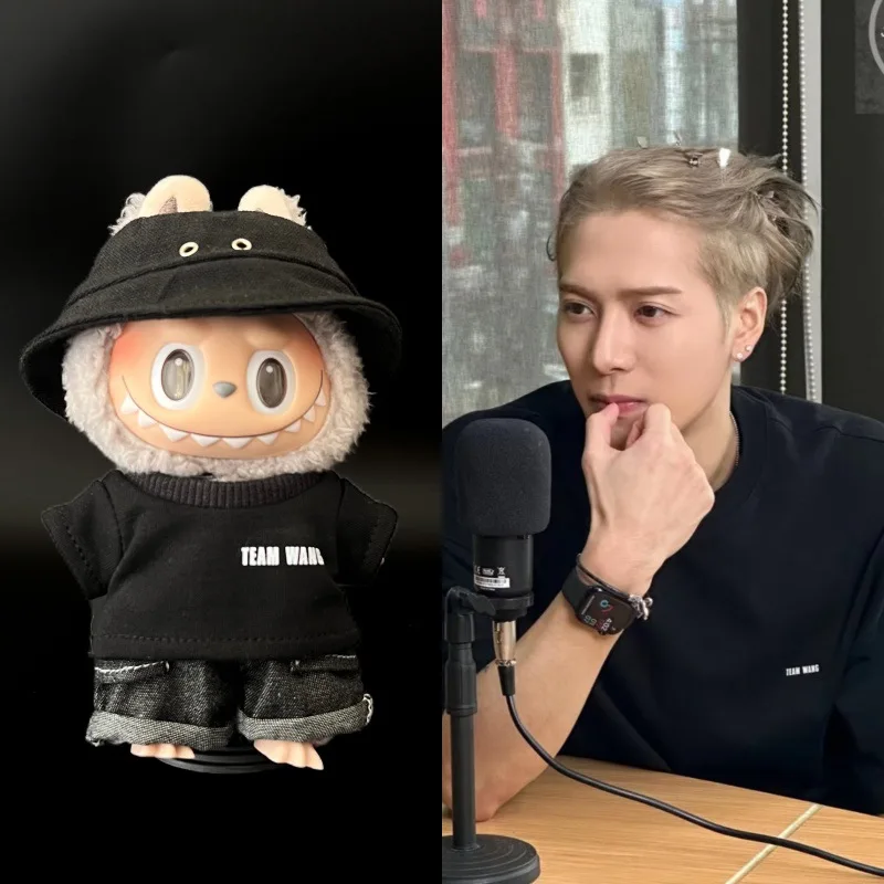 For 17cm Labubu Clothes Kpop Star Idol Jackson Wang Same Style Clothing Labubu Dolls T-shirt jeans fisherman hat Diy Accessories