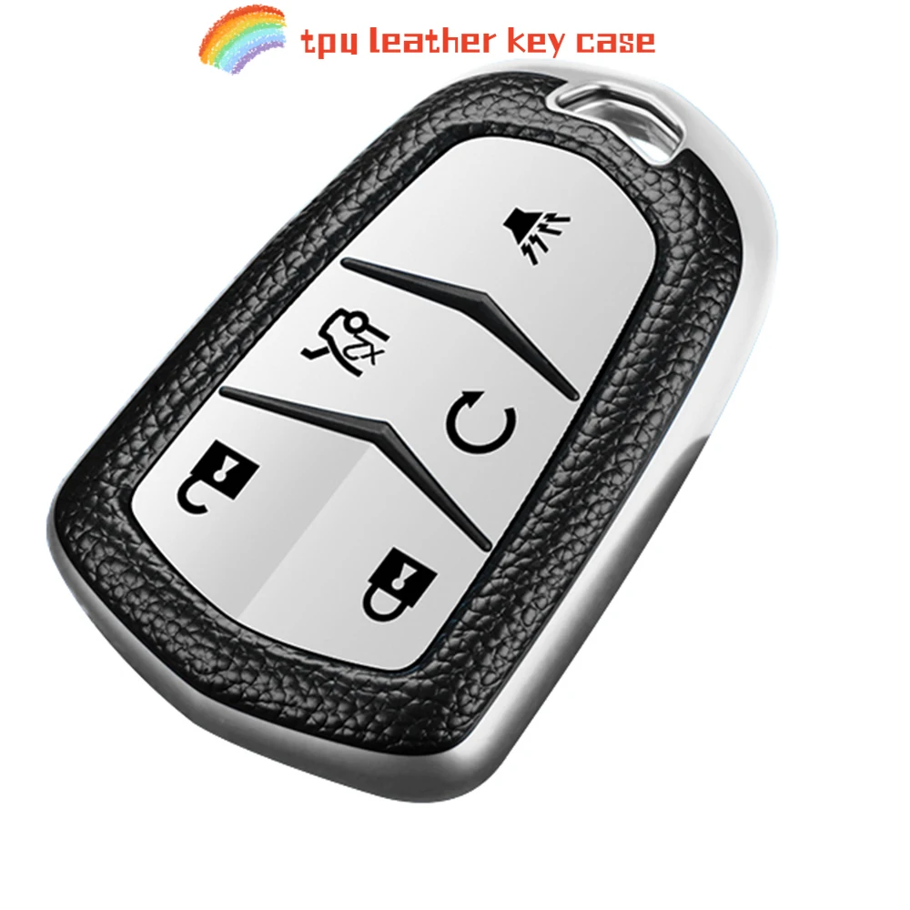 TPU Leather 5 Buttons Car Key Case for Cadillac SRX 2015 2016 ATS CTS CT6 XT5 XTS Remote Fob Cover Keychain Protector Bag