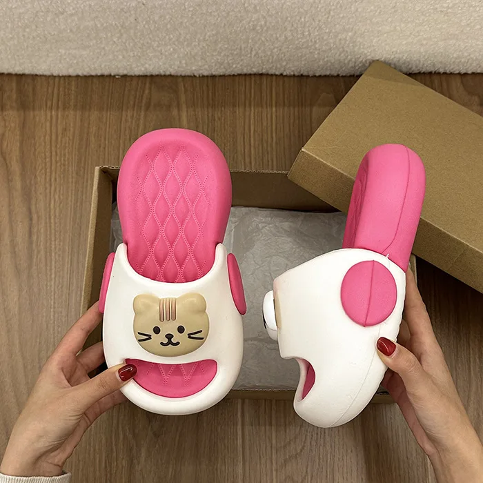 New Cute Kitten Little Fish Comfortable Thick Bottom, One line Dragging Versatile Color blocked Slippers for Home and Indoor Use - view 4