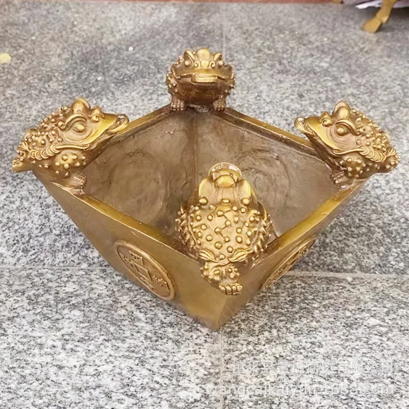 Square Fortune Ornament, Brass Money-Bringing Toad, Copper Pot of Abundance Decorative Craft