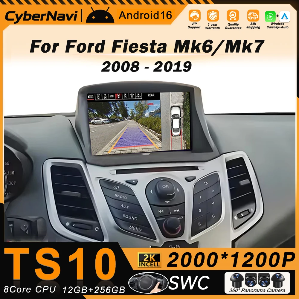 Android 16 For Ford Fiesta Mk 6 For Ford Fiesta Mk 7 2008 - 2019 Radio Multimedia Video Player Screen Auto GPS Carplay 2din DVD