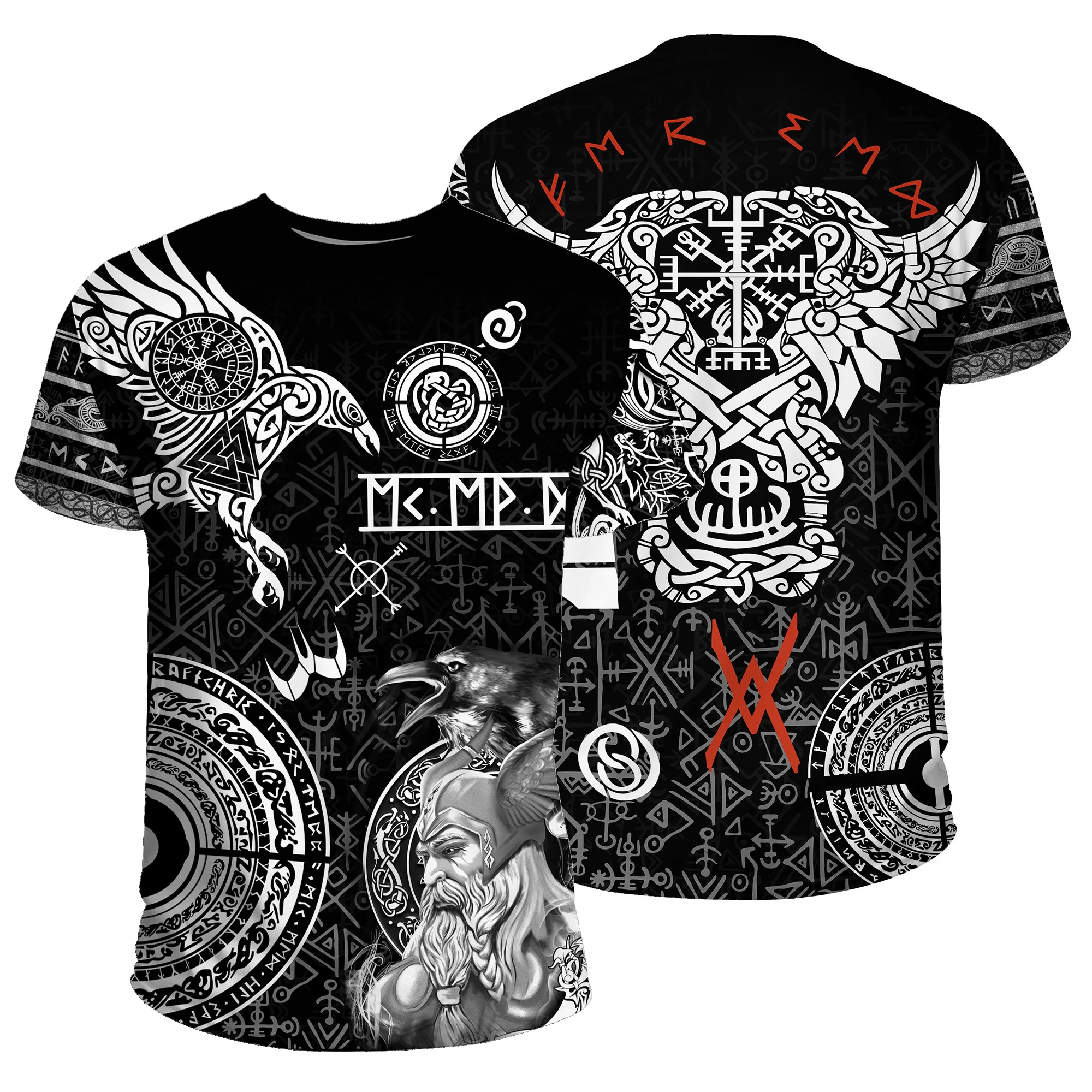 Men\'s Street Hip-hop Unisex T-shirt 2023 Latest Viking Symbol Printed Oversized Clothing Summer Short Sleeve Harajuku Tops