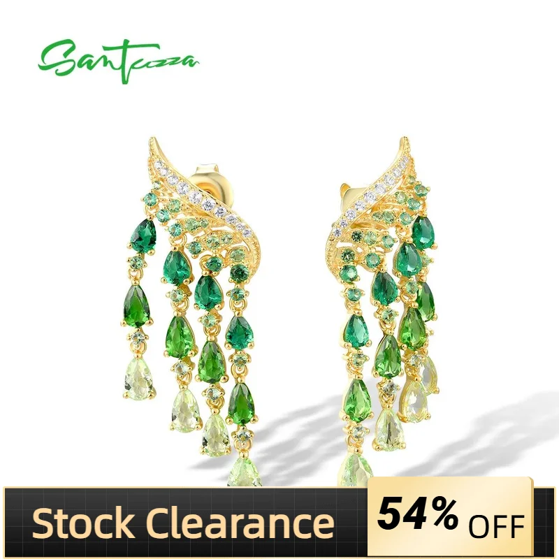 

SANTUZZA Silver Earrings For Women Genuine 925 Sterling Silver Green Glass Spinel White CZ Ombre Raindrops Gorgeous Fine Jewelry