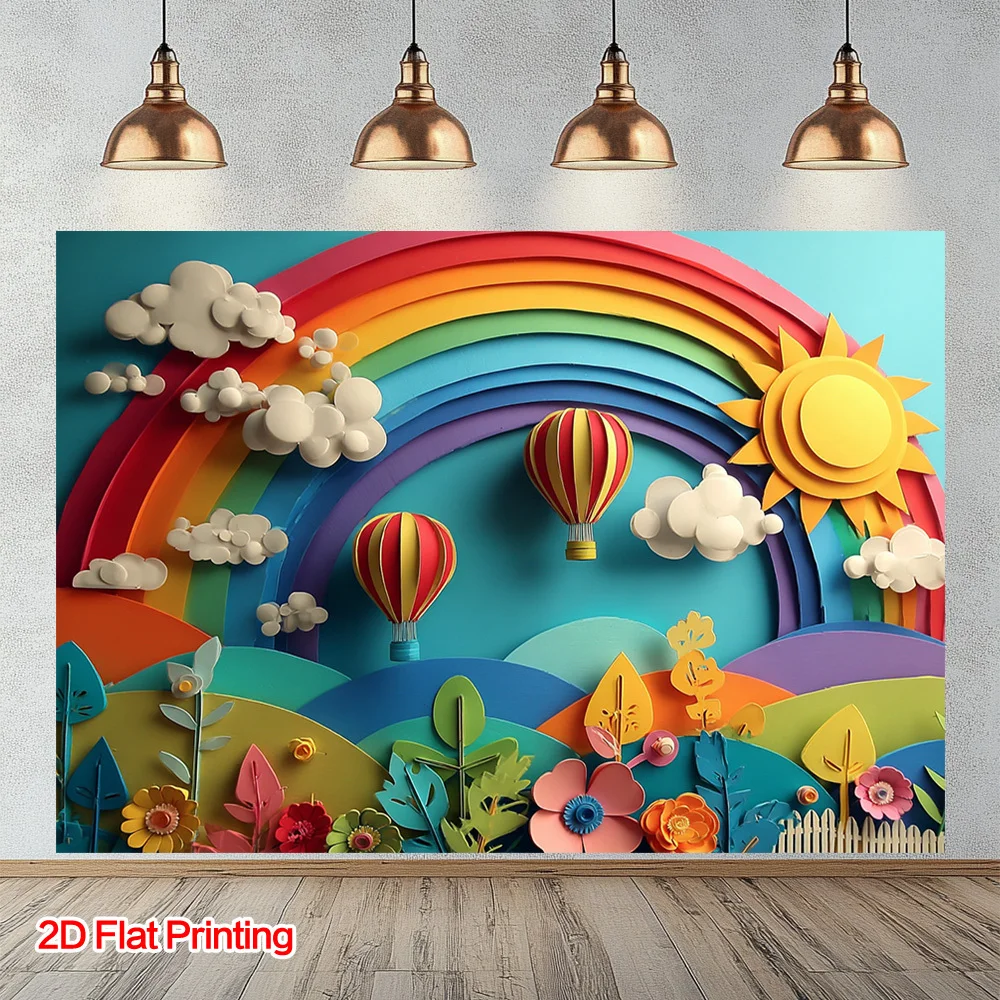 2D Flat Surface 1pc Package. Surface Printed Colorful Landscape Hot Air Stream Photography Backdrop Made Of Polyester Fabric Sui