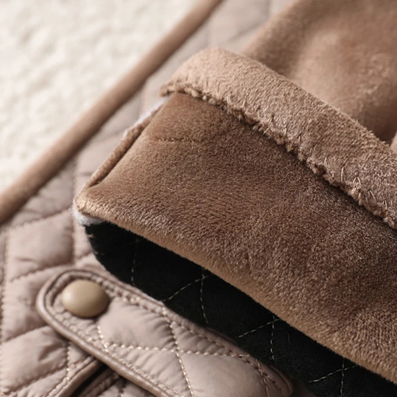 Women Winter Quilted Rhombus Pattern Gloves Elegant Touch Screen Warm Lined Button Cuff Windproof Driving Cycling Outdoor