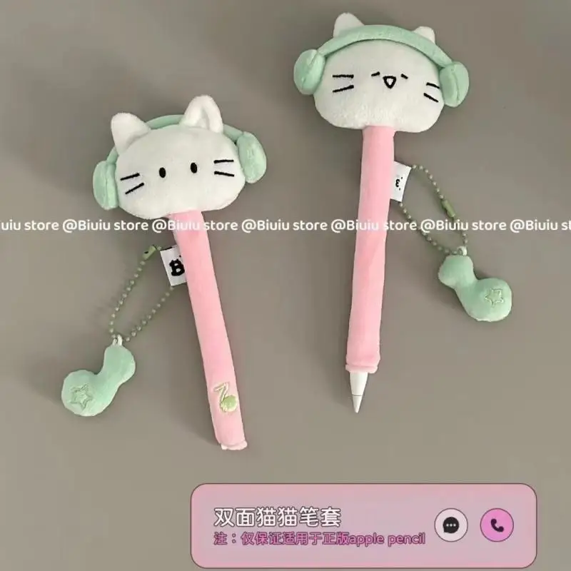 

Sanrioed Anime Cartoon Hello Kittys Pen Case Ins Girly Heart Kawaii Plush Pencil Pen Case Protective Cover Jewelry Holiday Gifts