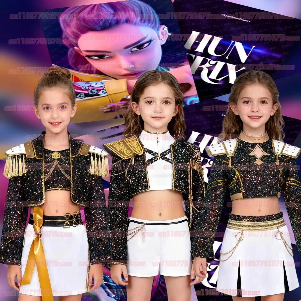 Costume da demone Kpop Anime RUMI per bambini Huntrix Mira Sexy Ninja nero dorato tuta per ragazze Goth Halloween Outfit