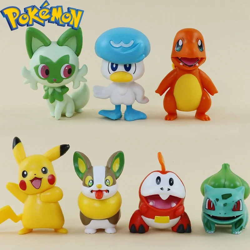 

7pcs Pokemon Anime Figure Toy Pikachu Charmander Sprigatito PVC Doll Home Collection Decoration Ornament Children Surprise Gifts