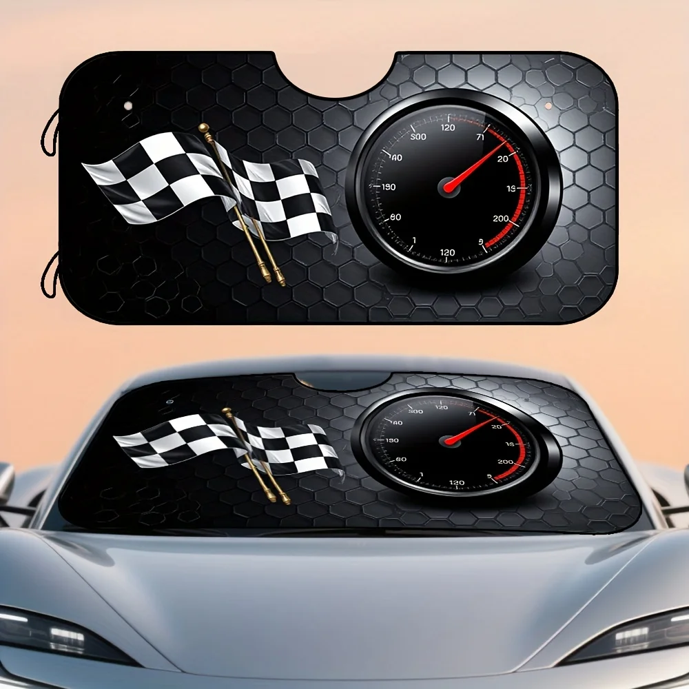 

1 шт., гоночные флаги, спидометр с рисунком, солнцезащитный козырек на лобовое стекло автомобиля, стильный и эффективный аксессуар для интерьера, идеально подходит для берега