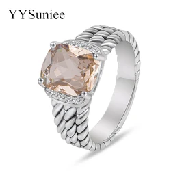 YYSuniee 18K Gold-plated Cubic Zirconia Statement Rings for Women Inspired Designer Twisted Cable Wire Eternity Wedding Ring