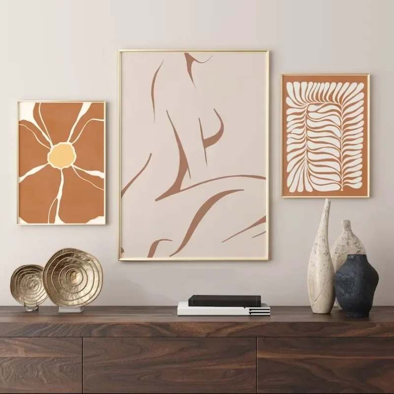 لوحة قماشية بوهيمية لتزيين المنزل ، أرض نوردية ، برتقالية محترقة ، طباعة تراكوتا ، ملصق معرض ، فن حائط ملون ، غرفة نوم دافئة #3