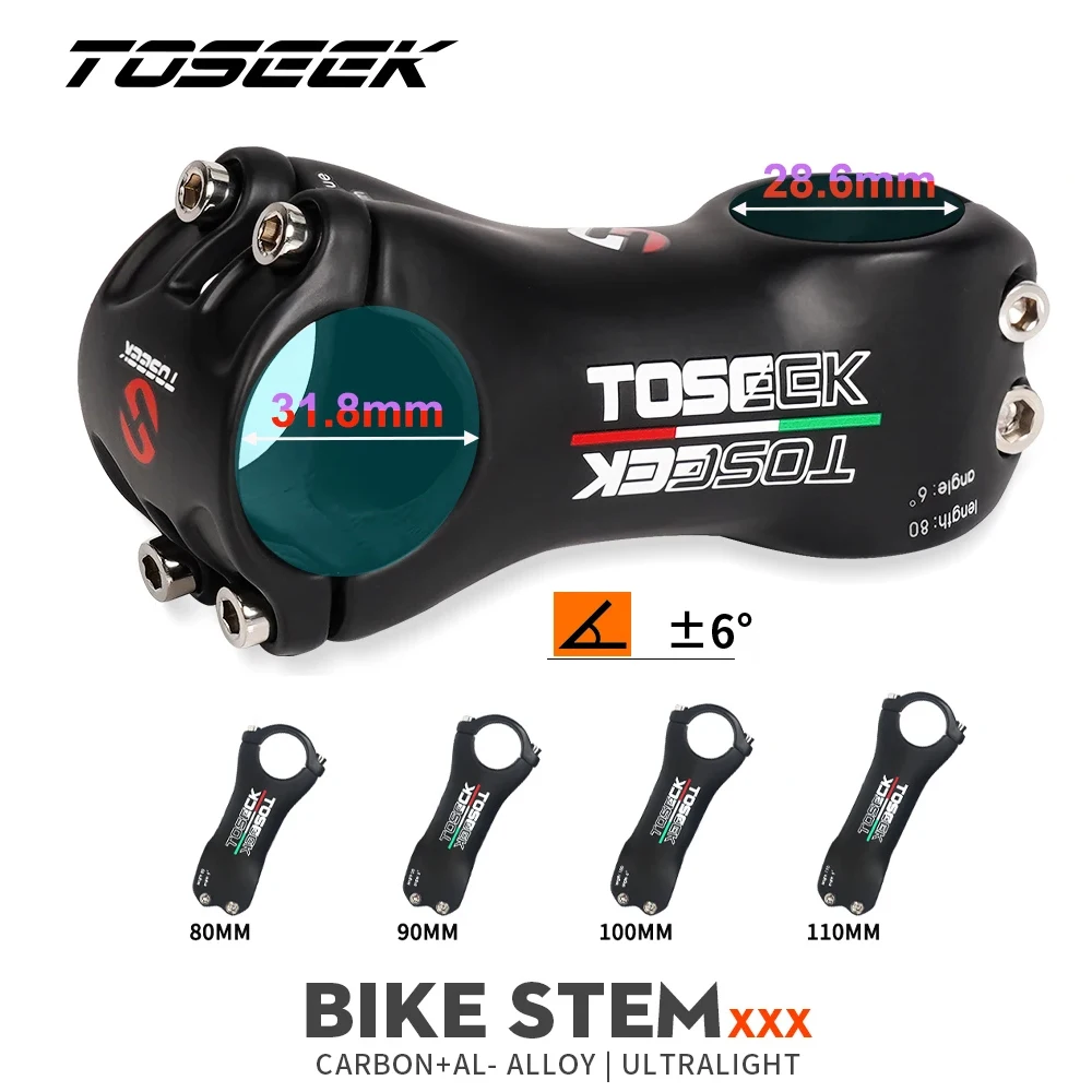 

TOSEEK XXX Bike Handlebar Stem Mountain Bike Stem Carbon Power 6 Degree Bike Parts MTB Stem Roadbike Carbon 80mm 90mm