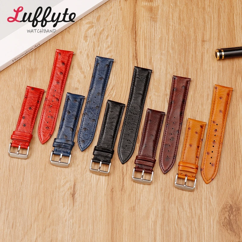 Ostrich Pattern Genuine Leather Watchbands 18mm 20mm 22mm Quick Release Smart Watch Straps Watch Accessories Bracelet