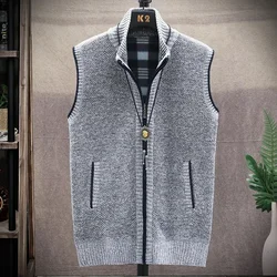 Suéteres masculinos colete outono inverno novo sólido quente zíper sweatercoat suéteres colete masculino casual malhas sem mangas roupas masculinas
