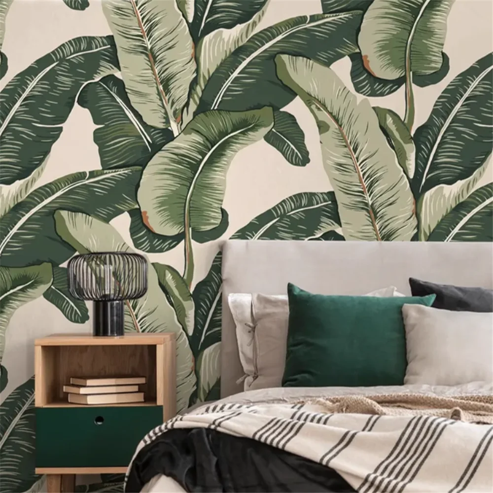 Custom banana leaf plant wallpaper home decor Southeast Asian tropical rainforest wallpapers for living room sofa TV background