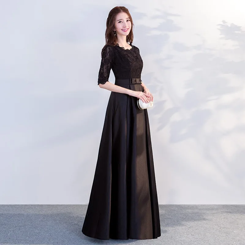 

Длинное вечернее платье Ele Long Sve 2025, новое зимнее, стройнящее, черное, для торжества в конце года, с высокой талией, свадебное платье