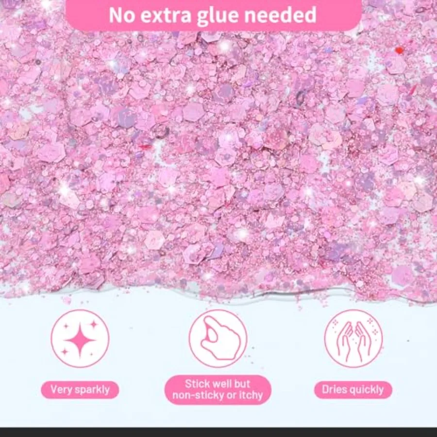 Body Glitter, Face Glitter, Hair Glitter, Holographic Concerts Festival Rave Chunky Glitter Gel, 12 Colors view 3