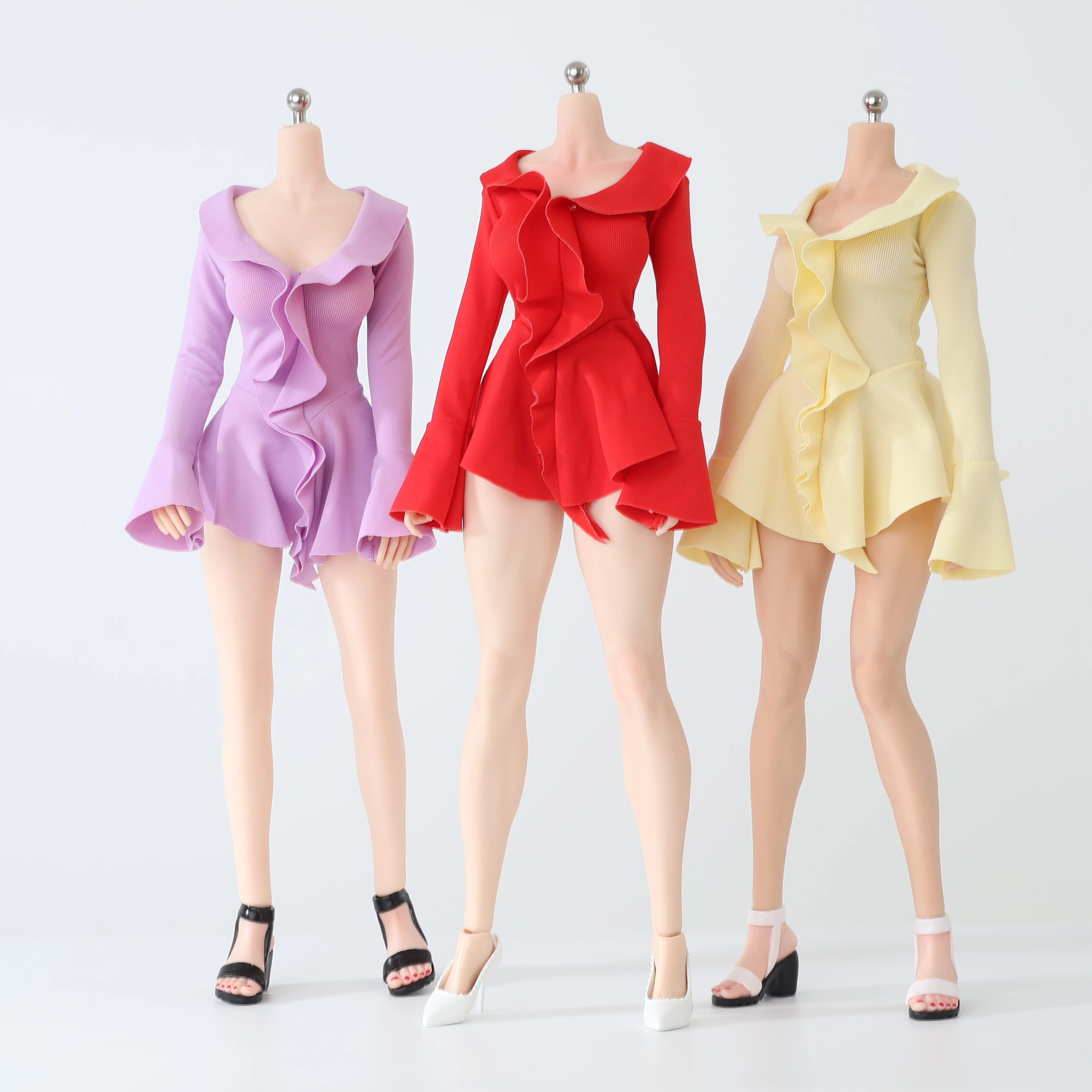 1/6 Maßstab Glockenärmel-Kleid mit Wellenkante und V-Ausschnitt für 12-Zoll-Soldatin-Actionfigur Körperpuppen-Zubehör