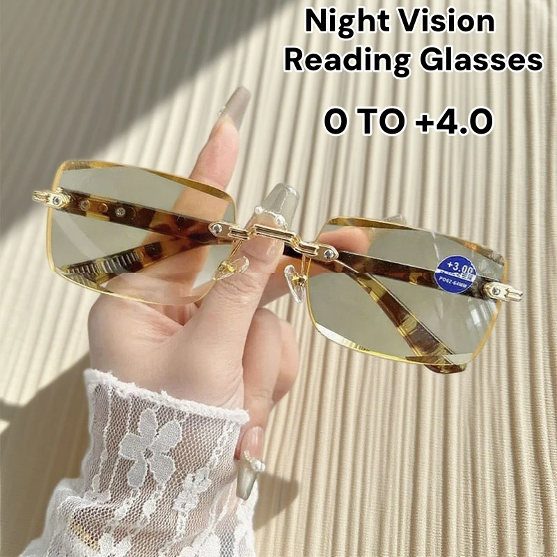 

New Fashion High Definition Yellow Film Reading Glasses Women Men Premium Anti-Blue Light Frameless Edge Cutting Eyeglasses