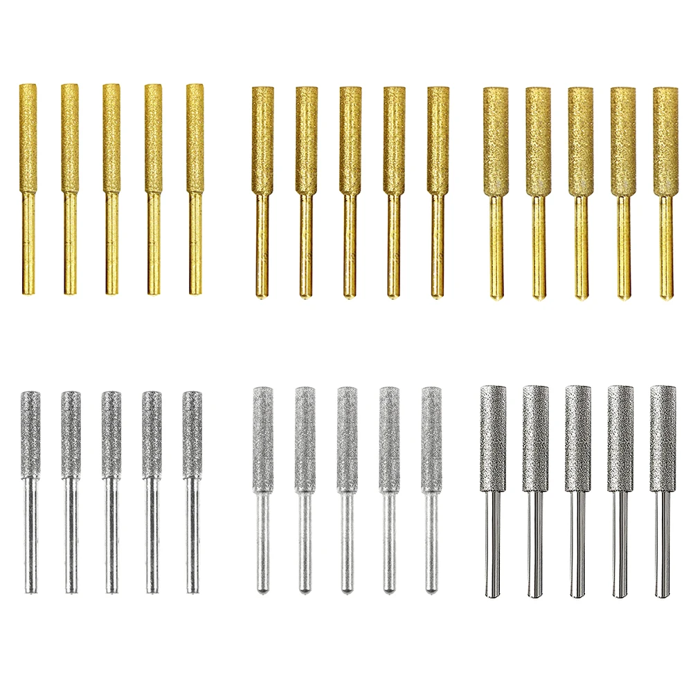 

5 PCS Diamond Coated Cylinder Head Grinding Burr Drill Bit 4/4.8/5.5mm Chainsaw Sharpener Stone File for Polishing Engraving
