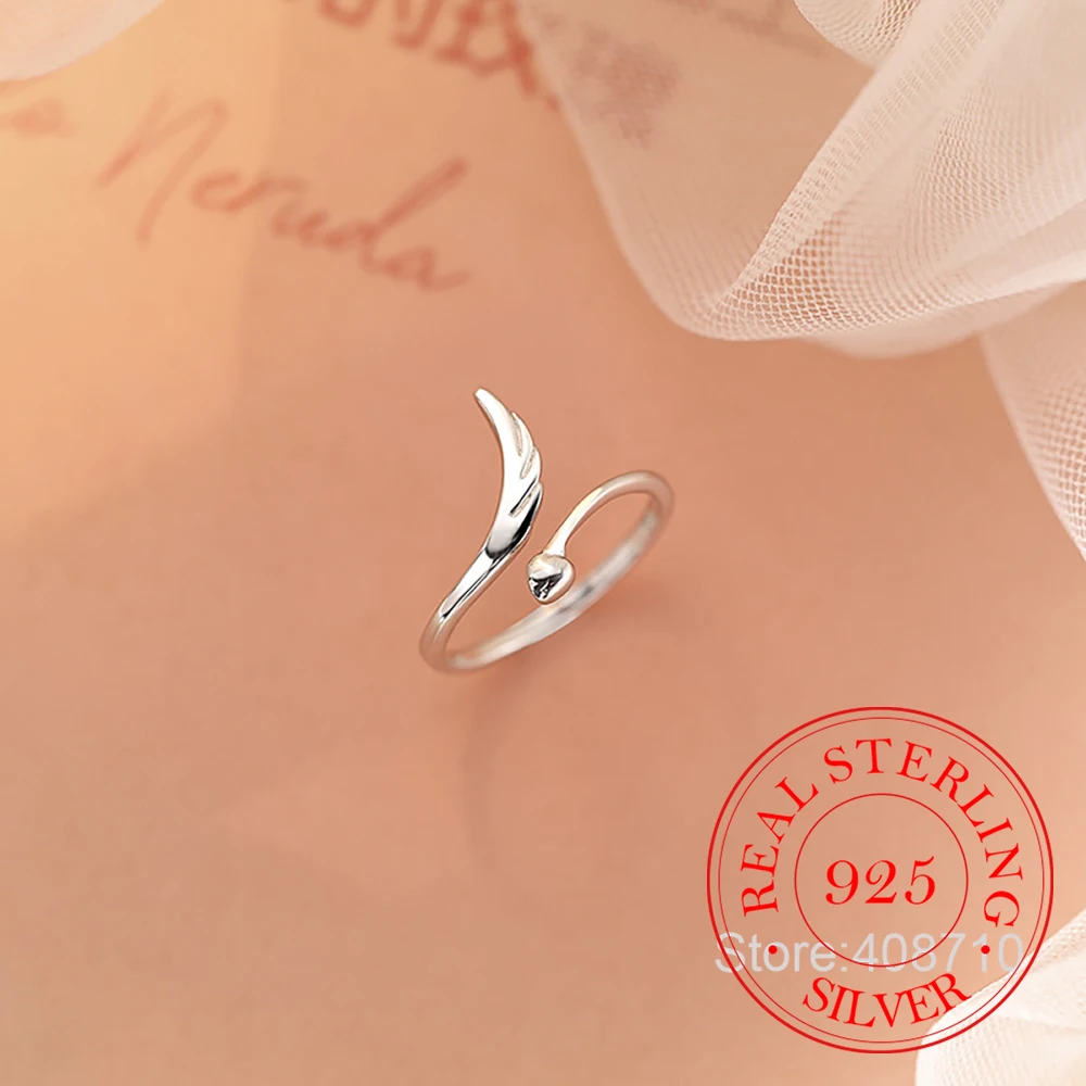 

925 Sterling Silver Simple Vintage Feather Finger Rings For Women Fashion Wedding Engagement Party Charm Jewelry