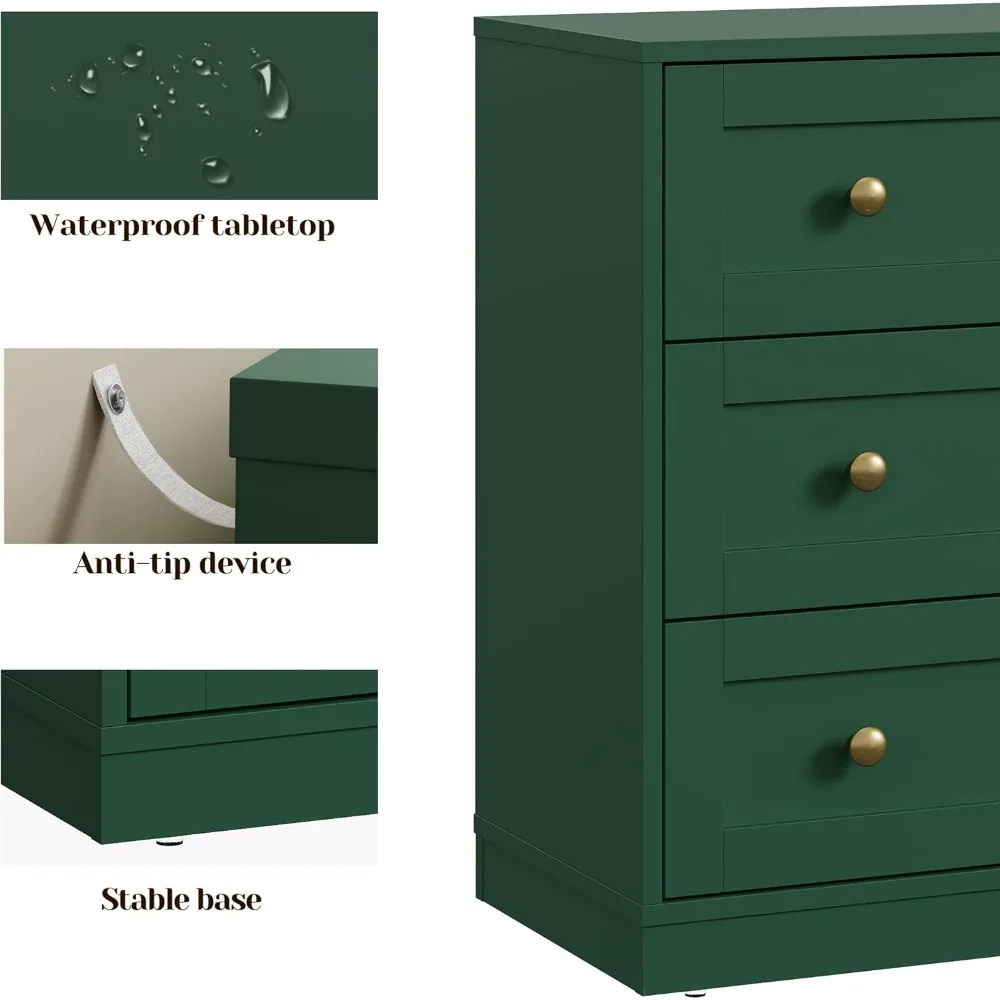 زوج من طاولات النوم الخشبية الكبيرة مع 3 أدراج، وطاولات جانبية حديثة تتميز بمقابض مستديرة ذهبية