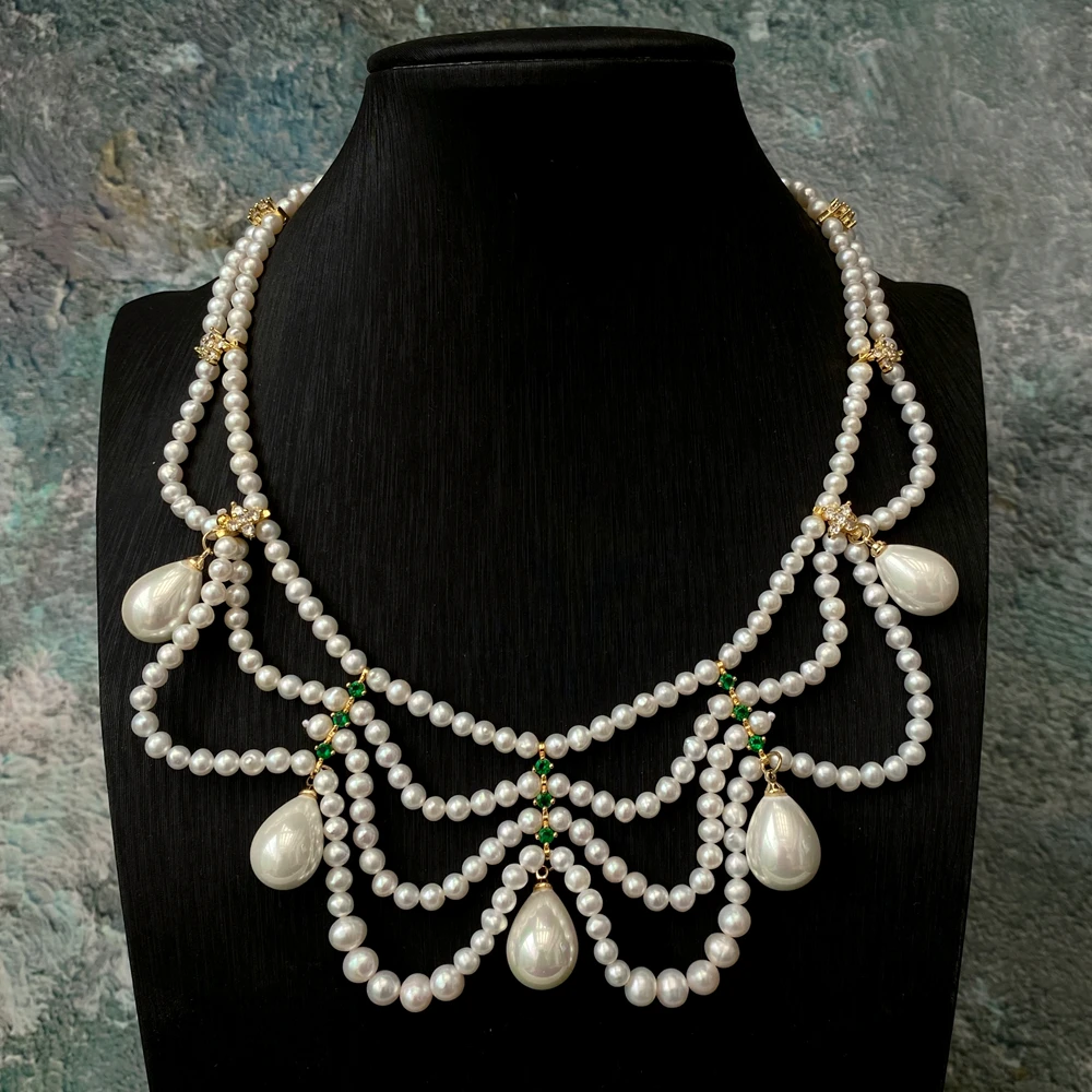 4-5mm natural round freshwater pearl necklace white sea shell pearl pendant