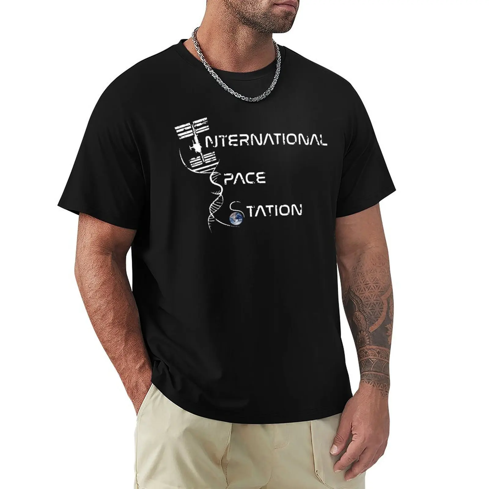 

International Space Station T-Shirt Casual Loose Short Sleeve Tee for Men