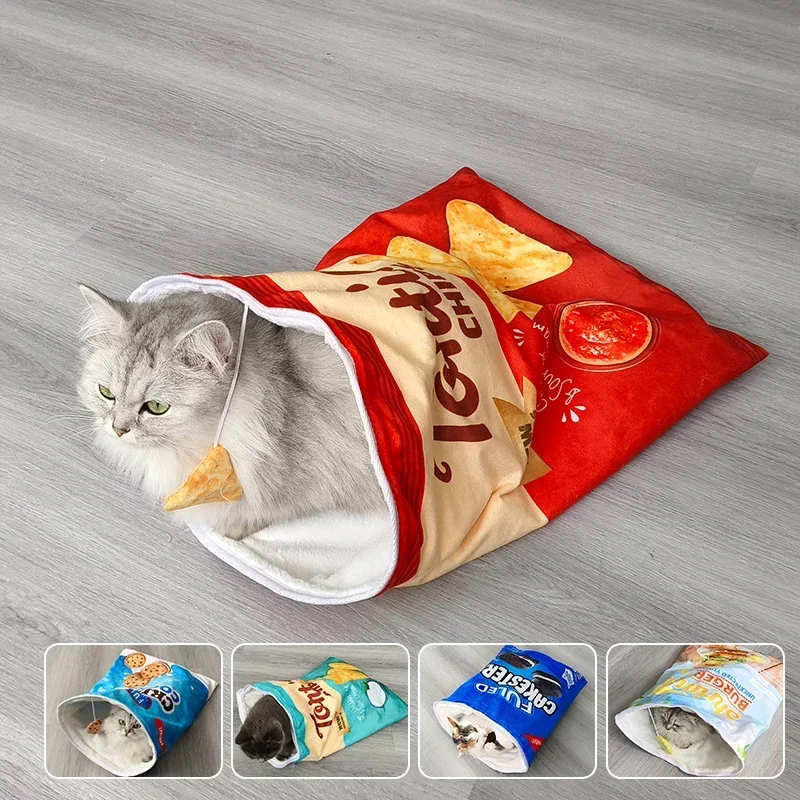 6 Gourmet Pattern Designs Cat Tunnel Toy, Collapsible Interactive Cat Drill Bag Pet Toy With Plush Ball, Cat Tunnel Bag