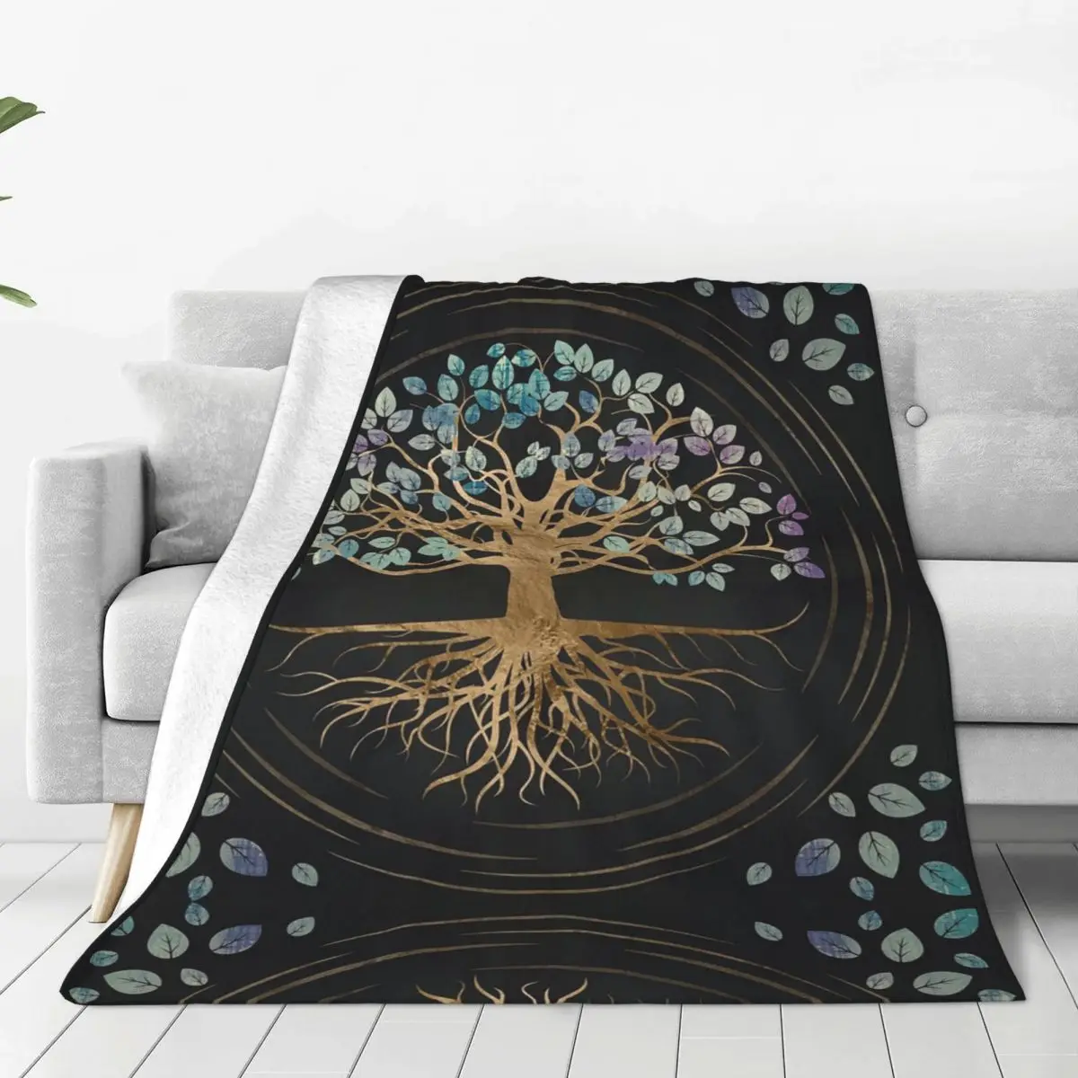 Tree Of Life - Yggdrasil - Gold And Painted Texture Blanket Fleece Super Soft Sofa Throw Blankets For Couch Throws Bedspread