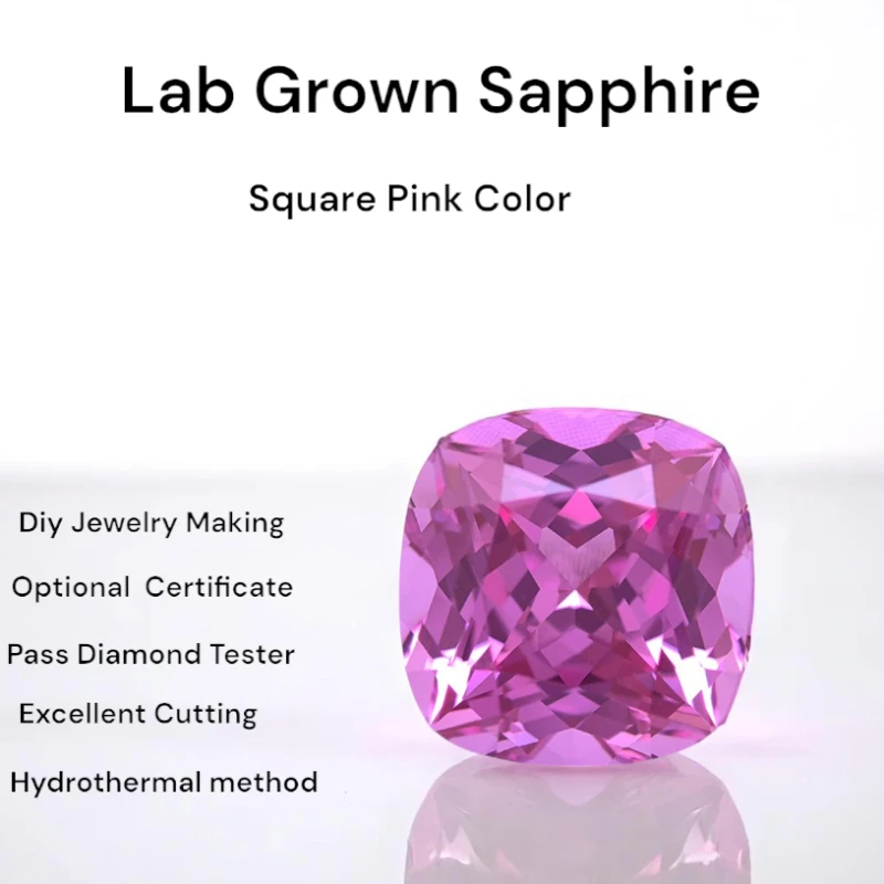 

Cushion Shape Pink Color Lab Grown Sapphire Square Gemstone for Charms Diy Jewelry Making Earrings Selectable AGL Certificate