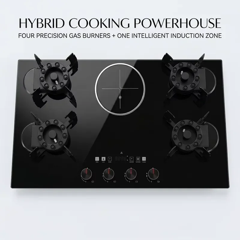 for 880mm Four Port Liquefied Gas Stove Electronic Ignition Glass Surface Energy Saving Button Cooktop