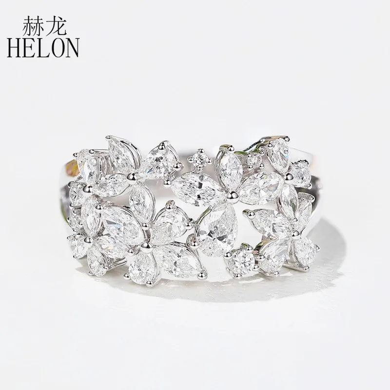 

HELON 1.6ct Moissanite Ring Solid 14k White Gold VVS/DEF Test Positive Moissanite Diamond Wedding Ring Engagement For Women