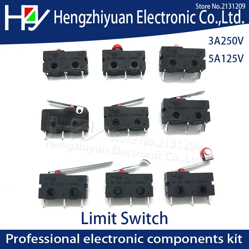 Hzy Mini Micro Roller Lever Arm SPDT Snap Action LOT 3A 250V AC 5A 125V NC-NO-C With Pulley 3 Feet Stroke Limit Switch