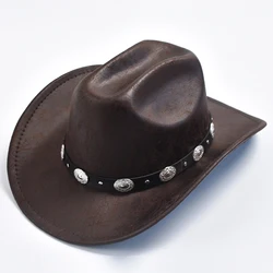 Faux Leather Western Cowboy Hat For Women Men Vintage Gentleman Cowgirl Jazz Hat Sombrero Hombre