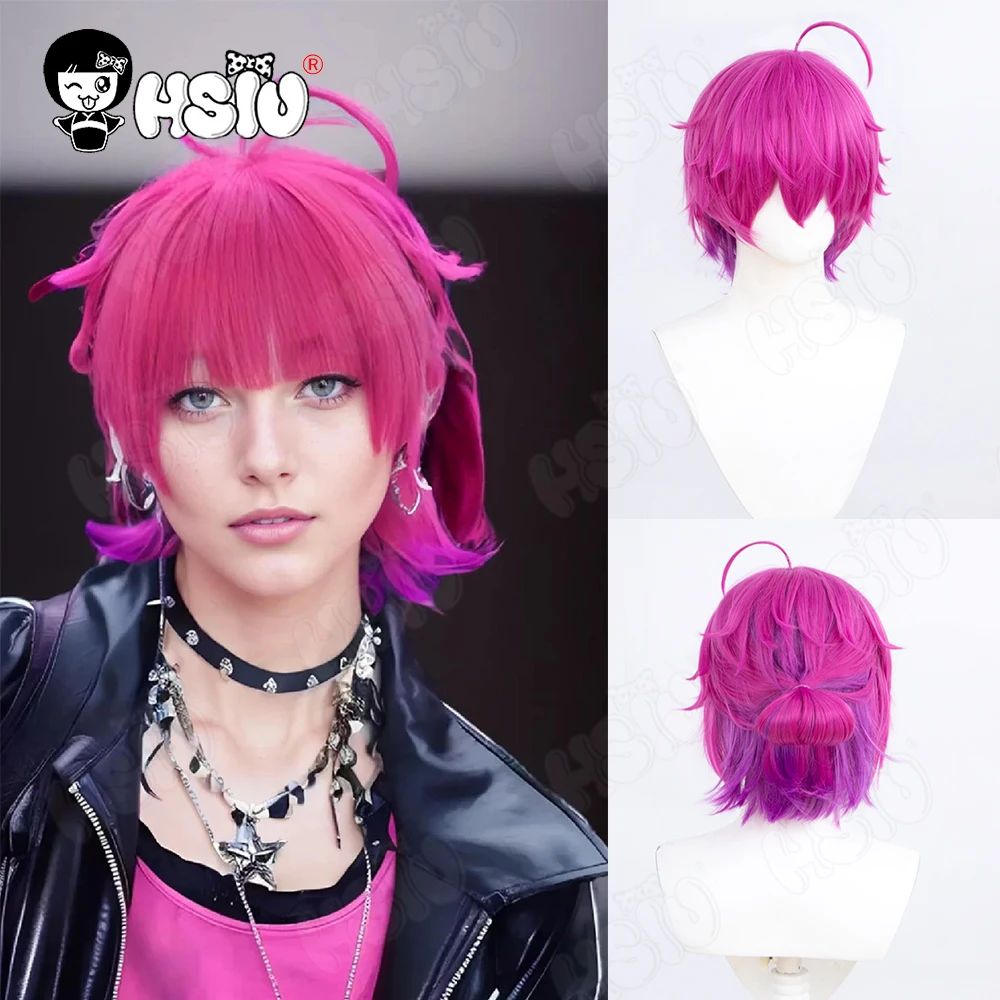 

Rong Xingye Cosplay Wig Fiber synthetic wig「HSIU」30cm Rose mixed fuchsia short Wig Hard-Core Highschool Rong Xingye Cosplay Wig