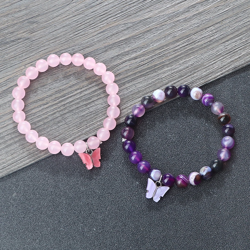 Natural Stone Women Bracelet Charm Multicolor Butterfly Pendant Strand Bangles Agate Cat Eye Beads Bracelets Energy Jewelry Gift image 5