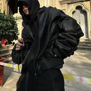 Mauroicardi-Black Leder Jacke PU für Männer, dick und heiß, Extragrade-Kapuze, Luxus-Designer-Kleidung, falsche Kleidung 2, Herbst und Winter 6 Hauptverkäufe von Breber Black - №2