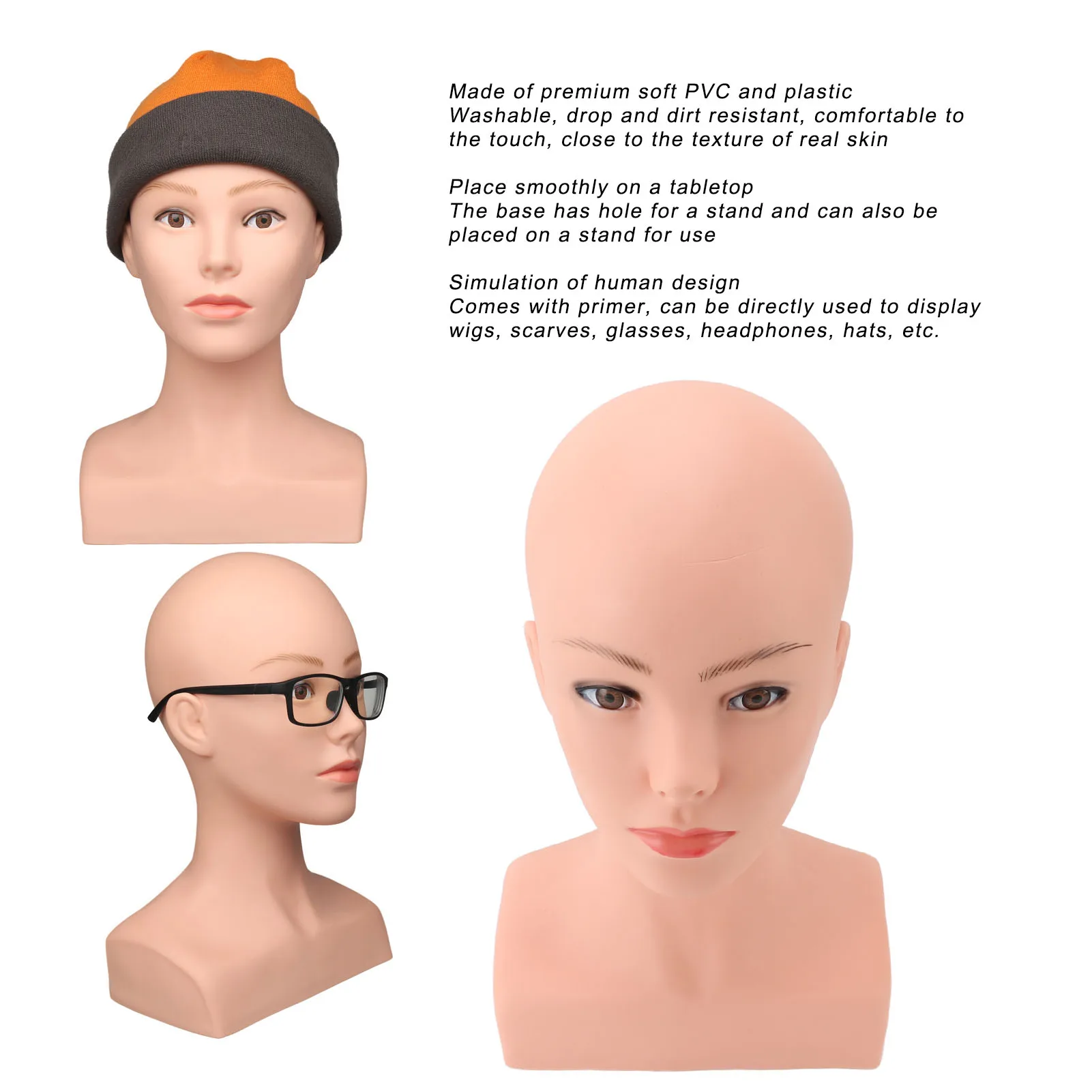 肩付きマネキンヘッド,PVCソフトプラスチック,帽子用化粧人形,眼鏡ディスプレイ