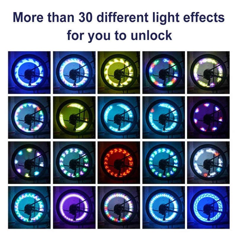 A51Q-Smart Sensing مقاوم للماء بالطاقة الشمسية LED الملونة عجلة الدراجة الخفيفة USB تكلم ضوء الإطارات ضوء السلامة لركوب الدراجات الليلية #6