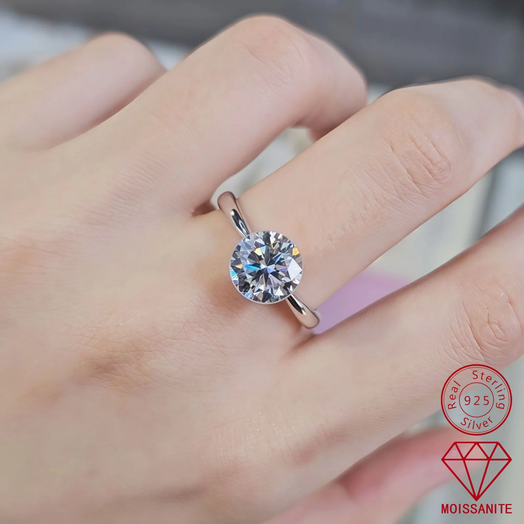Carnica 9mm 3CT Real Moissanite Ring for Women 100% S925 Sterling Silver Mystery Setting Sparkling Wedding Band GRA D Color Gift