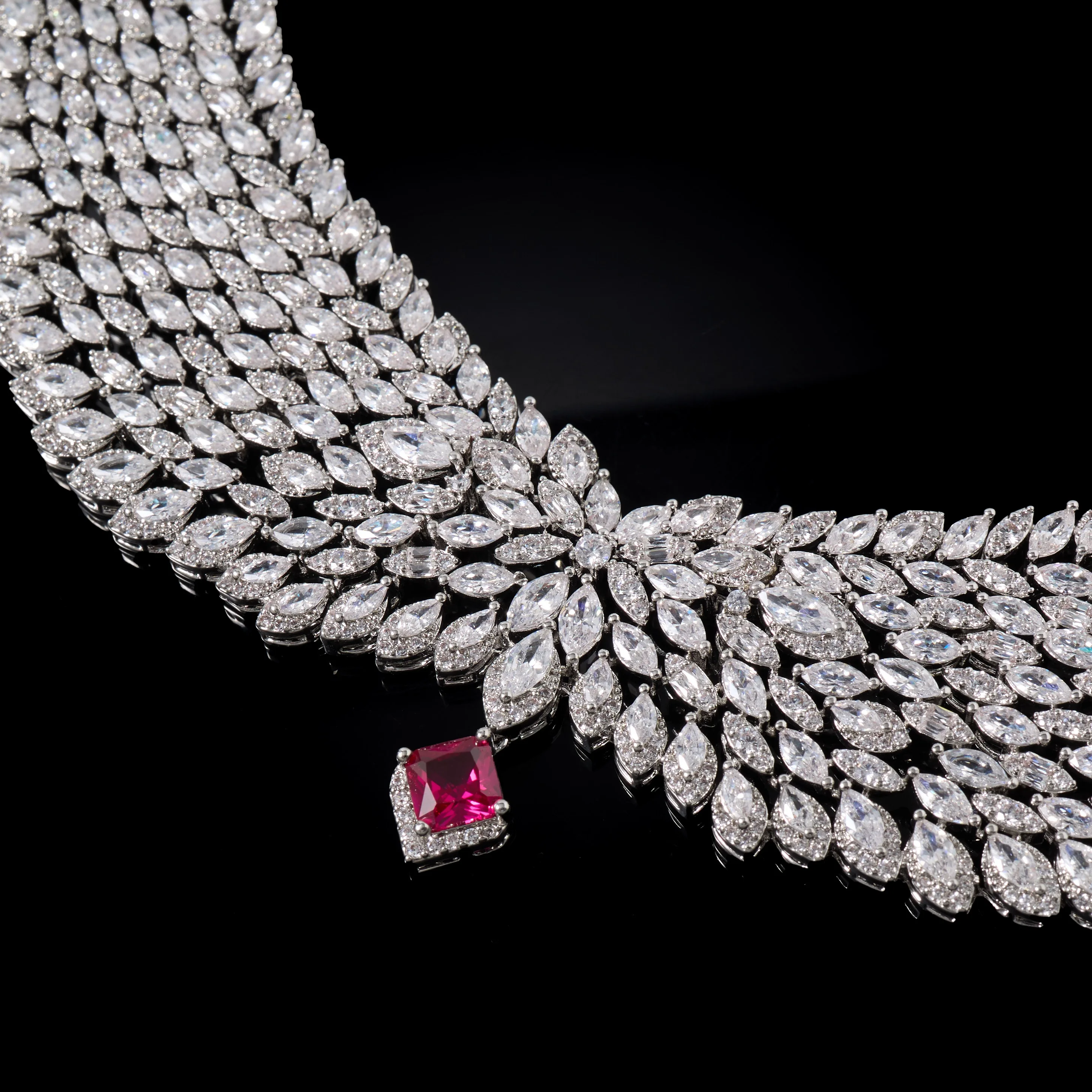00144 Bridal Jewelry Sets For Women Cubic Zirconia Necklace Sets Full Set For Dubai Nigeria Wedding Party Accessory